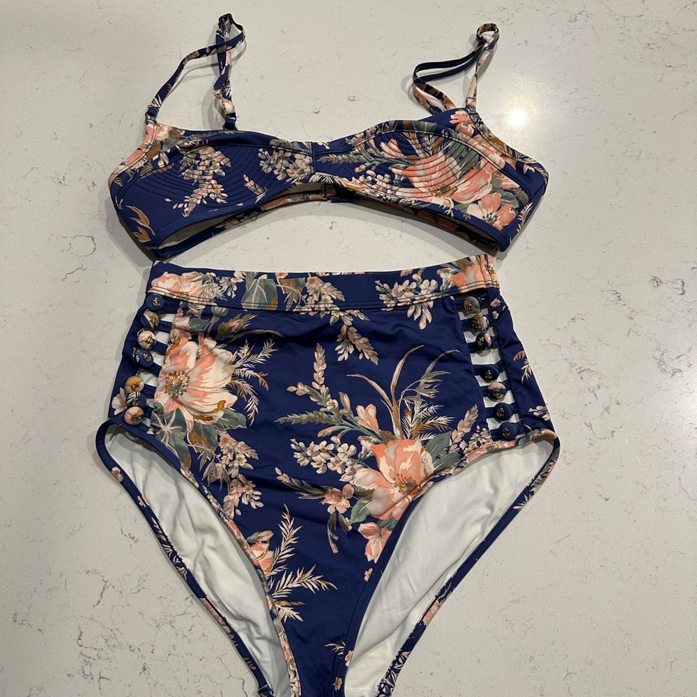 Zimmermann Floral women bikini- Navy and Peach